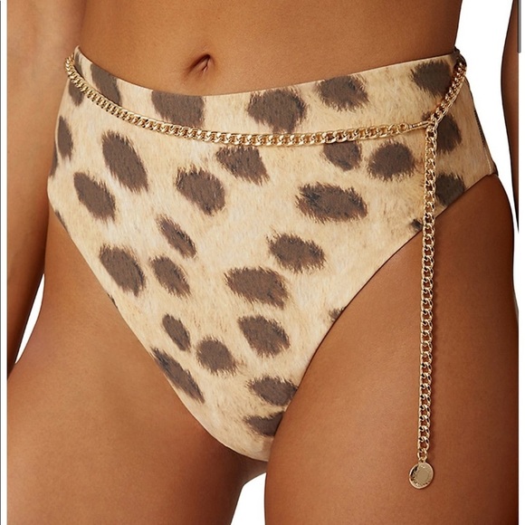 WeWoreWhat Belted Emily Bikini Bottom Leopard Tan Size M NEW - Picture 2 of 9